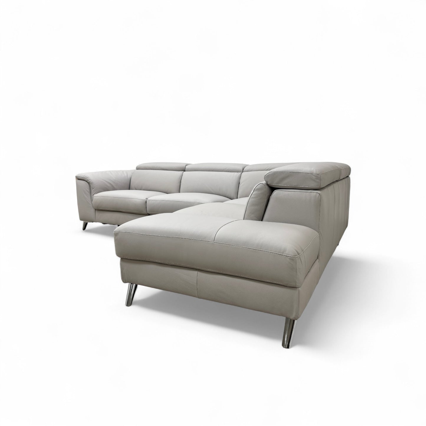 'Napoli' Light Grey Leather Right Hand Facing Power Recliner Open End Chaise Sofa