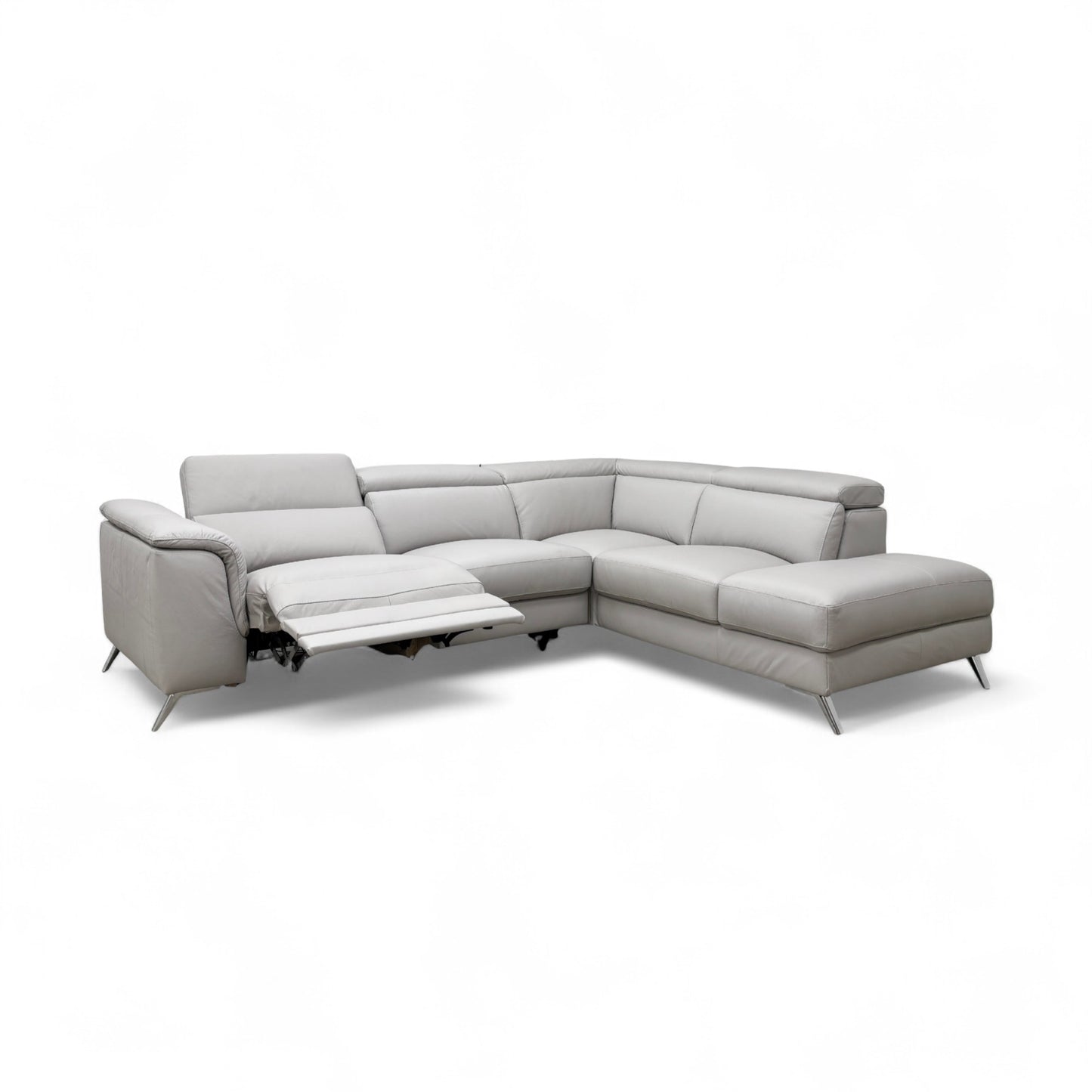 'Napoli' Light Grey Leather Right Hand Facing Power Recliner Open End Chaise Sofa