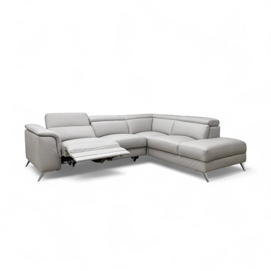 'Napoli' Light Grey Leather Right Hand Facing Power Recliner Open End Chaise Sofa