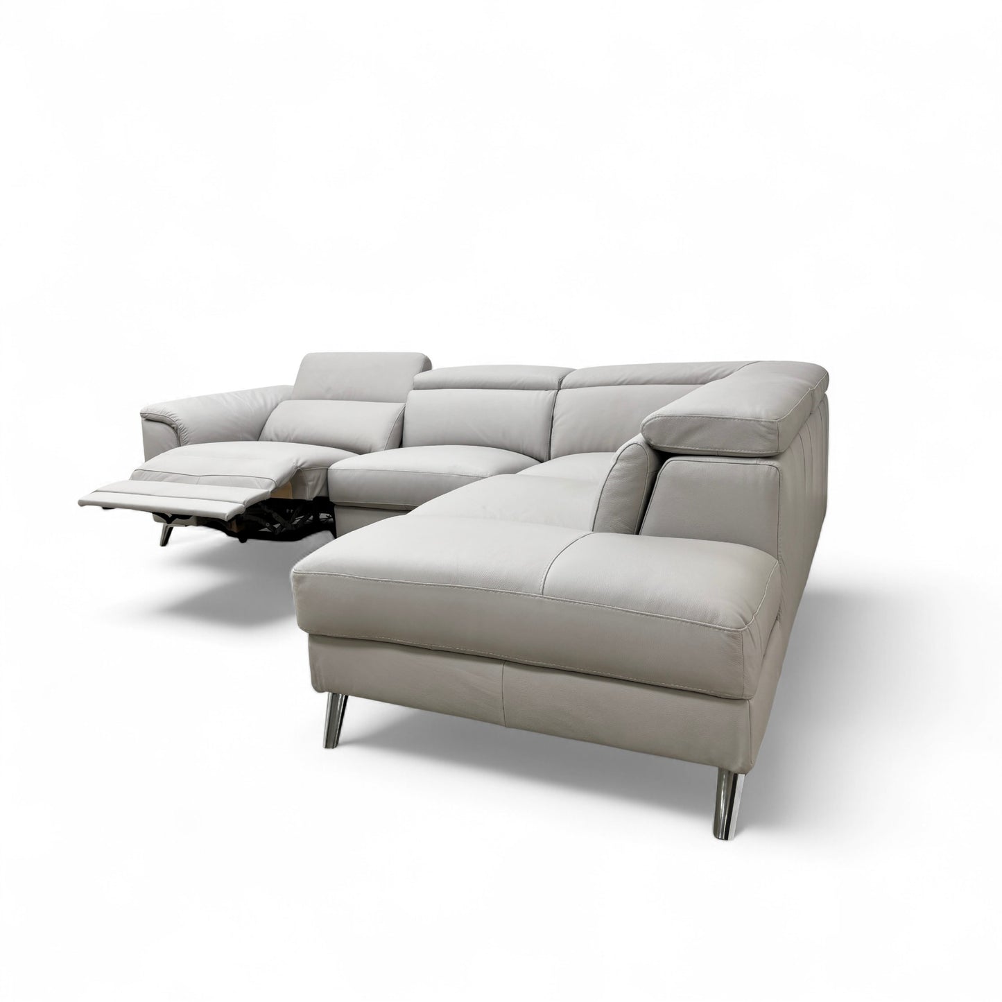 'Napoli' Light Grey Leather Right Hand Facing Power Recliner Open End Chaise Sofa