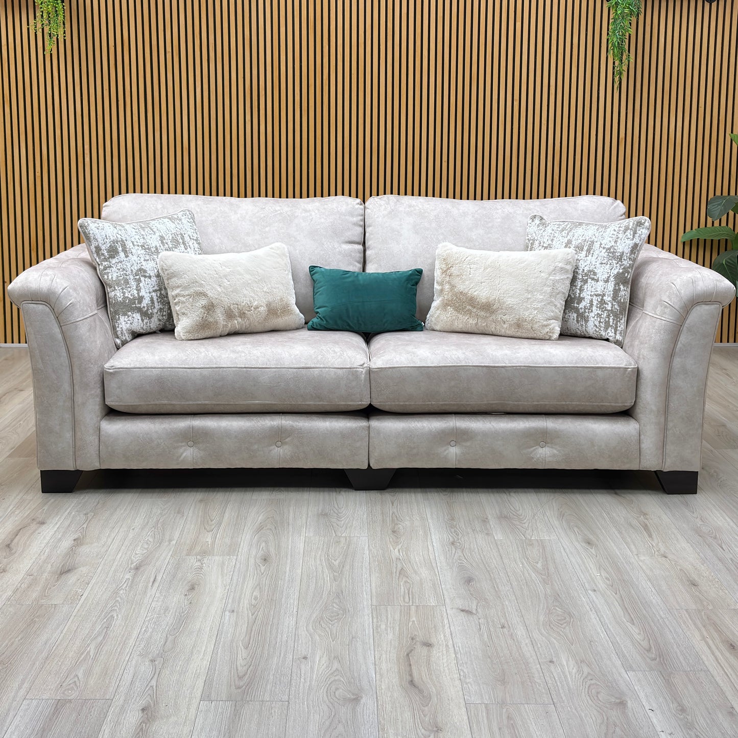 'Aura' Kenzo Cream Dw Ft Fabric 4 Seater Classic Back Split Frame Sofa with Footstool