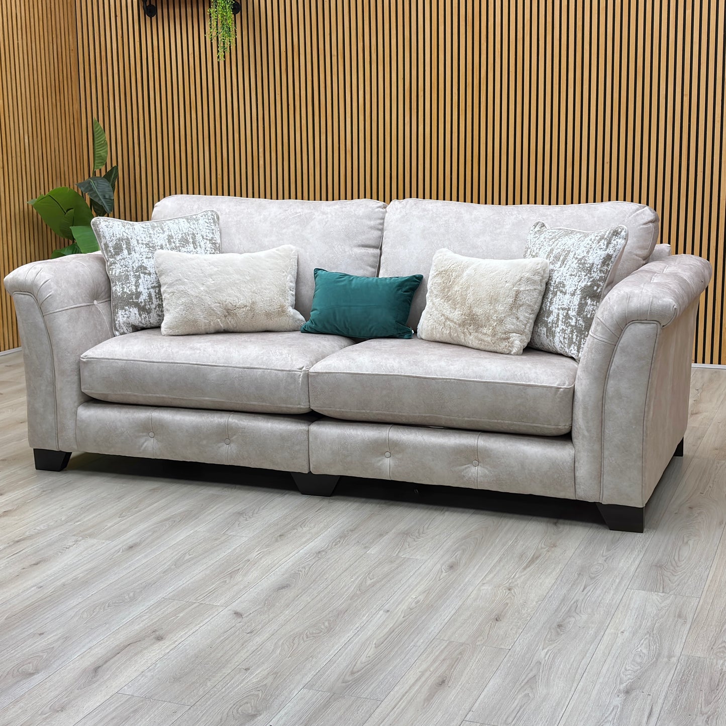 ‘Aura' Kenzo Cream Dw Ft Fabric 4 Seater Classic Back Split Frame Sofa