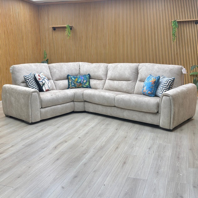 ‘Flex’ Bfa-Bnn-R26 Cream Velvet Small Corner Sofa with Power Recliner and Storage Arms