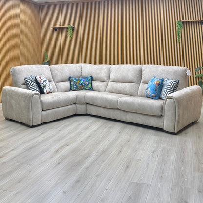 ‘Flex’ Bfa-Bnn-R26 Cream Velvet Small Corner Sofa with Power Recliner and Storage Arms