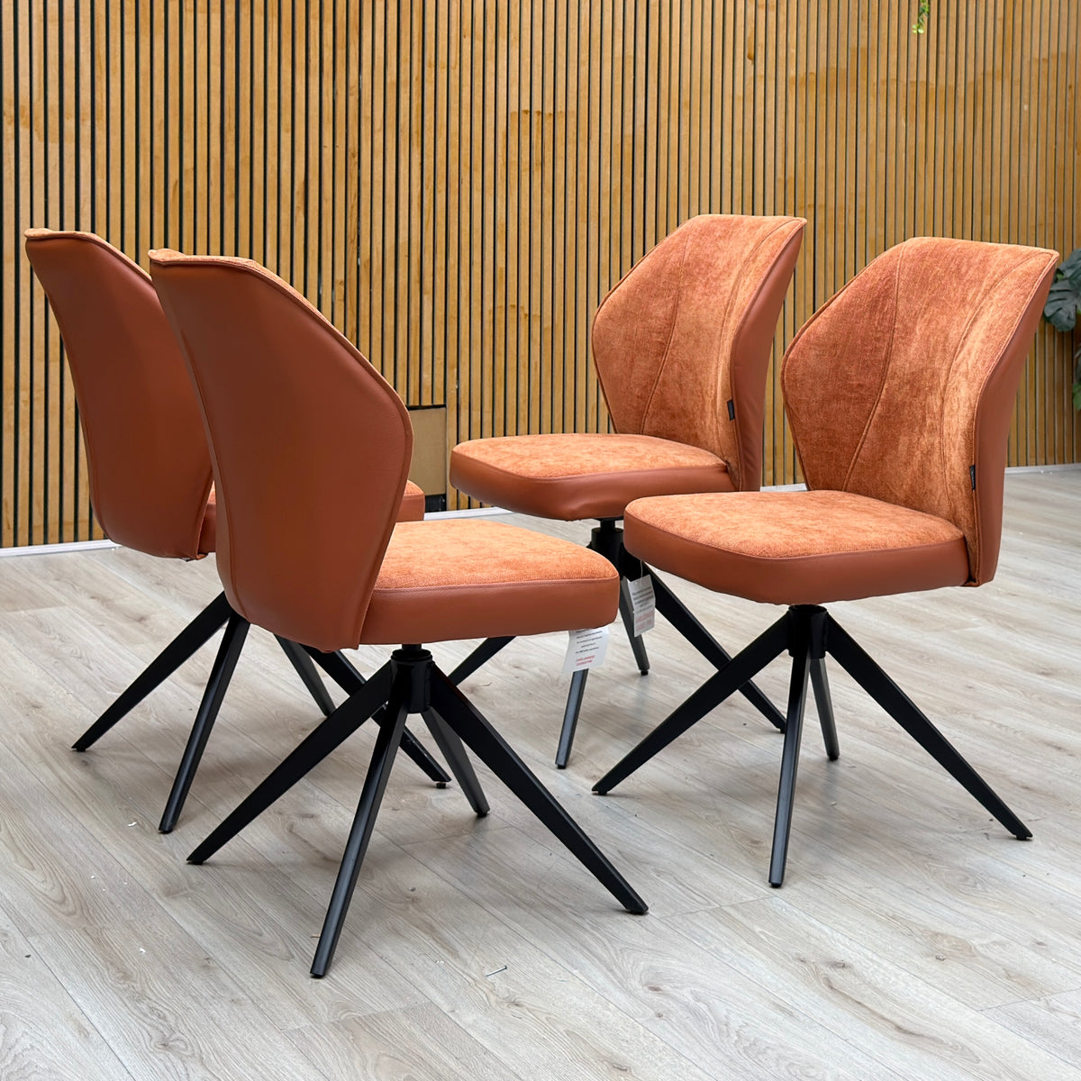 ‘Julio’ Te2 Terracotta Orange Fabric Set of 4 Swivel Dining Chairs