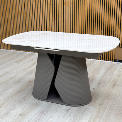 'Ivy' Neutral Marble Effect Ceramic Top 140cm Extending Dining Table