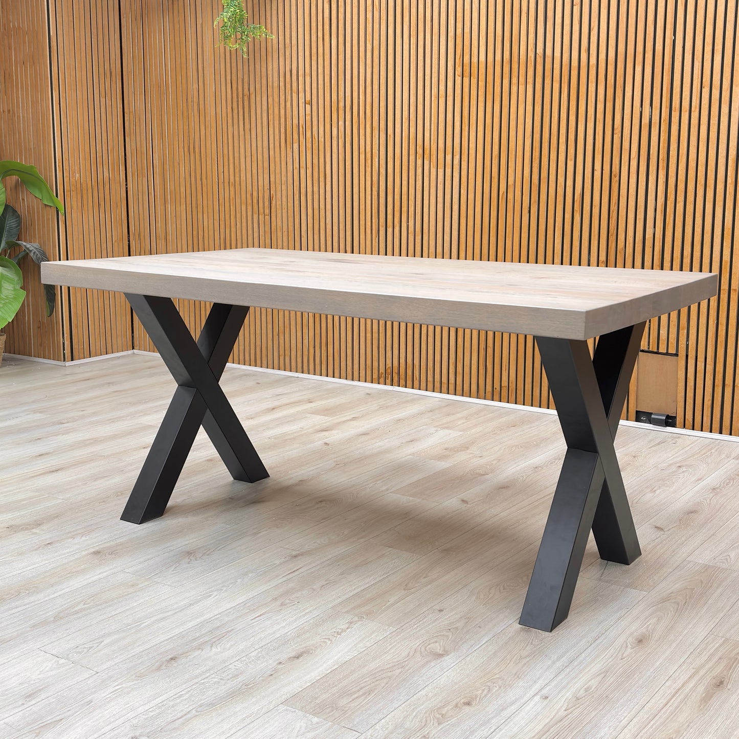 Bodahl ‘Terra’ 8 Vintage Grey Solid Oak 160cm Straight Edge Compact Dining Table with X-Shaped Legs