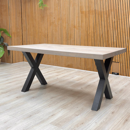 Bodahl ‘Terra’ 8 Vintage Grey Solid Oak 160cm Straight Edge Compact Dining Table with X-Shaped Legs