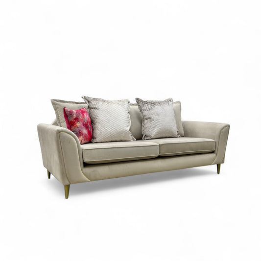 'Alyssia' Stone Alyssia Metallic Combination Pillow Back 4 Seater Sofa