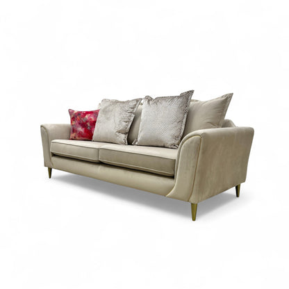 'Alyssia' Stone Alyssia Metallic Combination Pillow Back 4 Seater Sofa