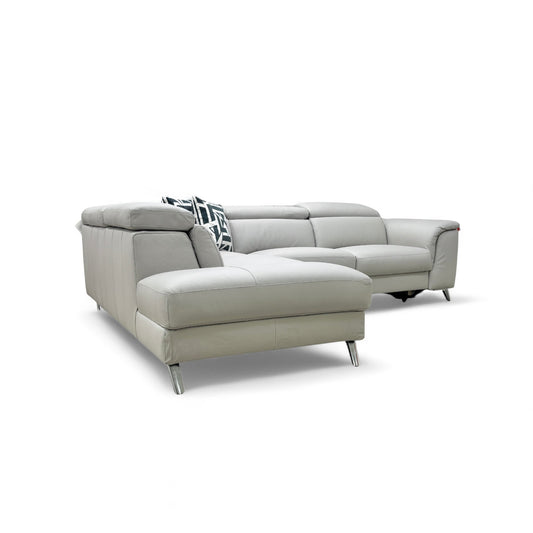 'Napoli' Light Grey Leather Left Hand Facing Power Recliner Open End Chaise Sofa