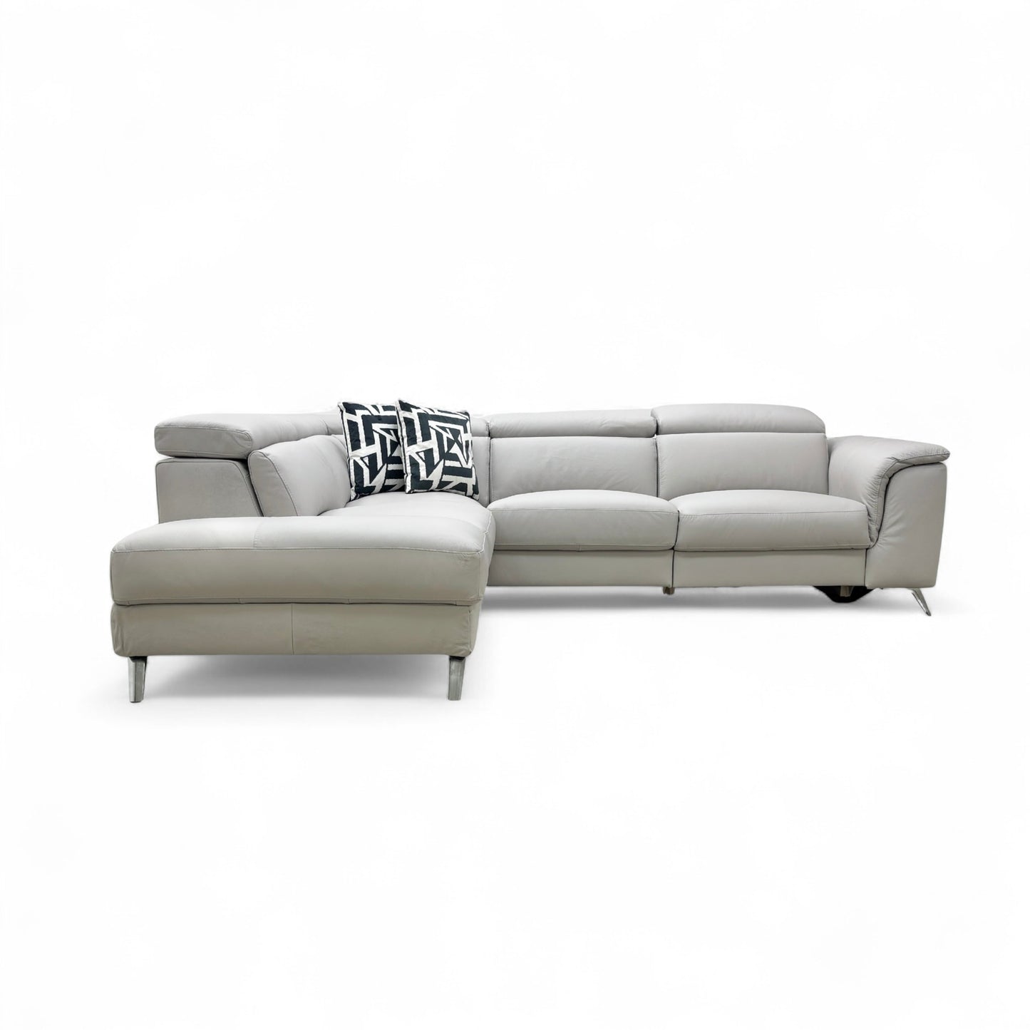 'Napoli' Light Grey Leather Left Hand Facing Power Recliner Open End Chaise Sofa