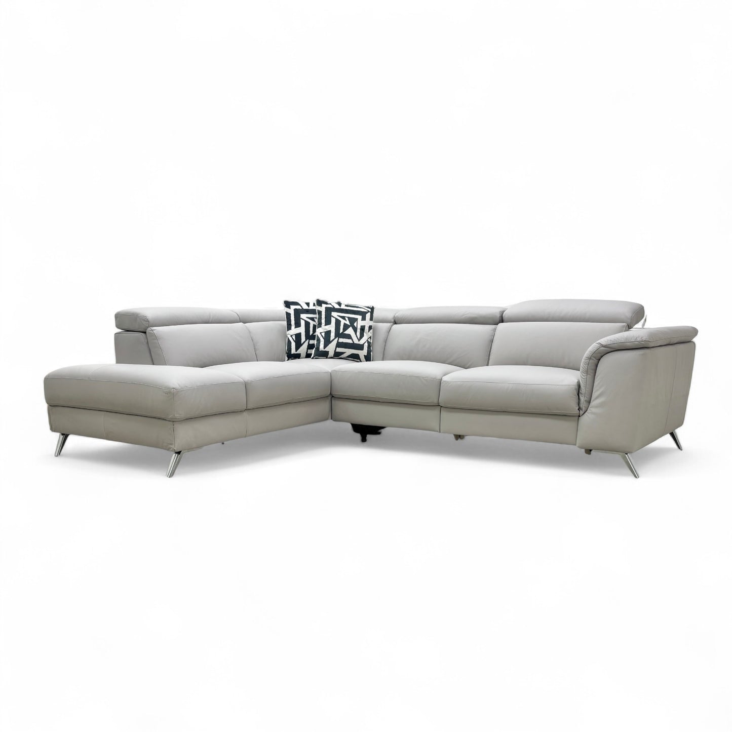 'Napoli' Light Grey Leather Left Hand Facing Power Recliner Open End Chaise Sofa