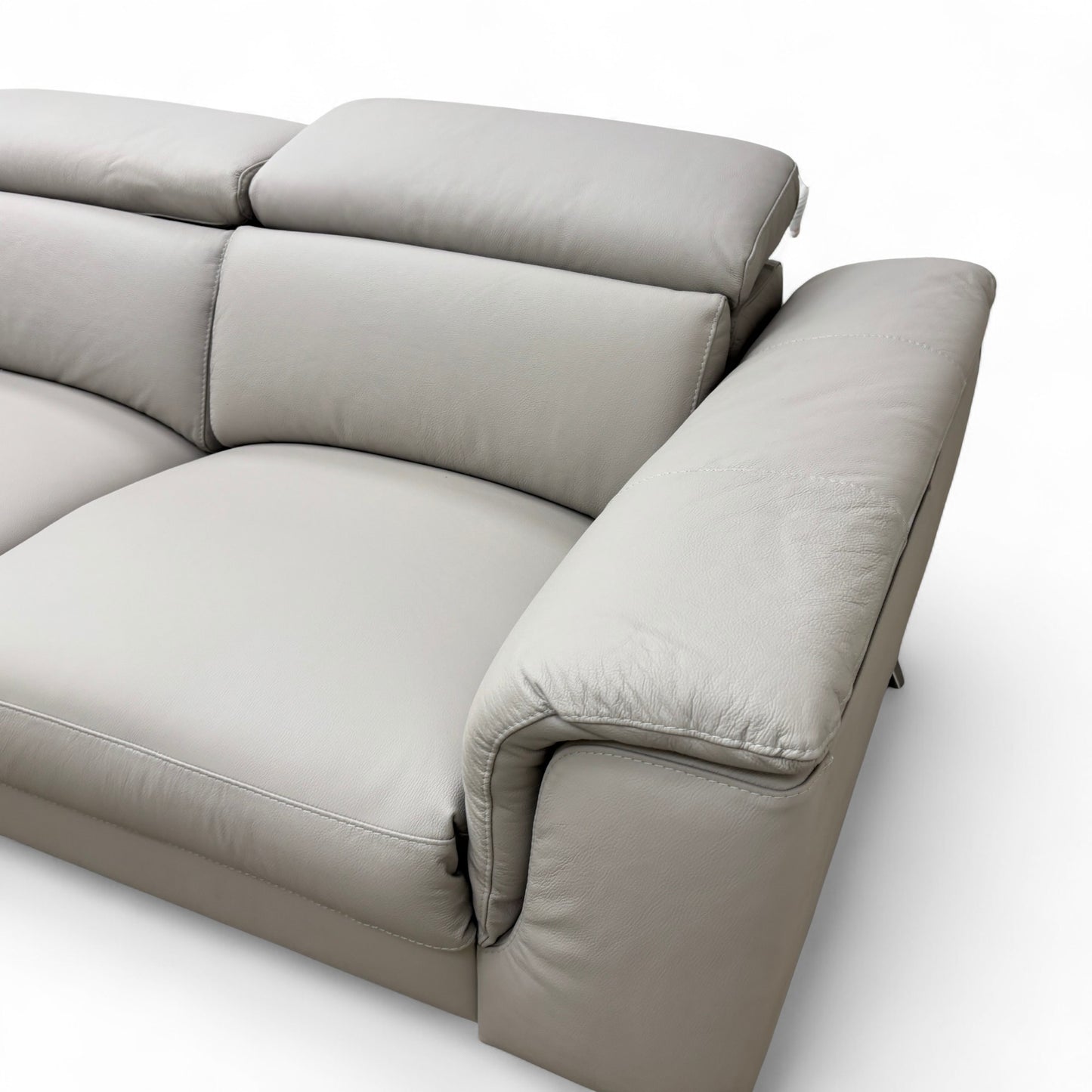 'Napoli' Light Grey Leather Left Hand Facing Power Recliner Open End Chaise Sofa
