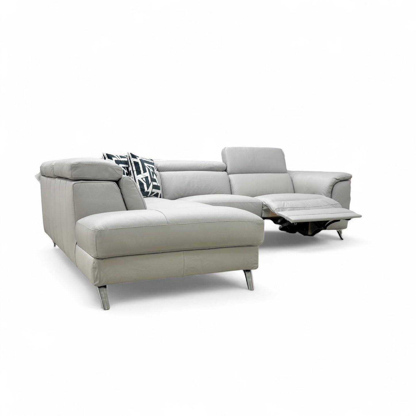 'Napoli' Light Grey Leather Left Hand Facing Power Recliner Open End Chaise Sofa