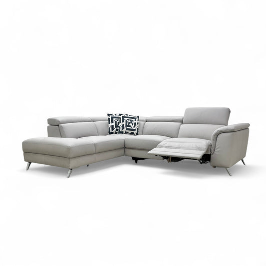 'Napoli' Light Grey Leather Left Hand Facing Power Recliner Open End Chaise Sofa