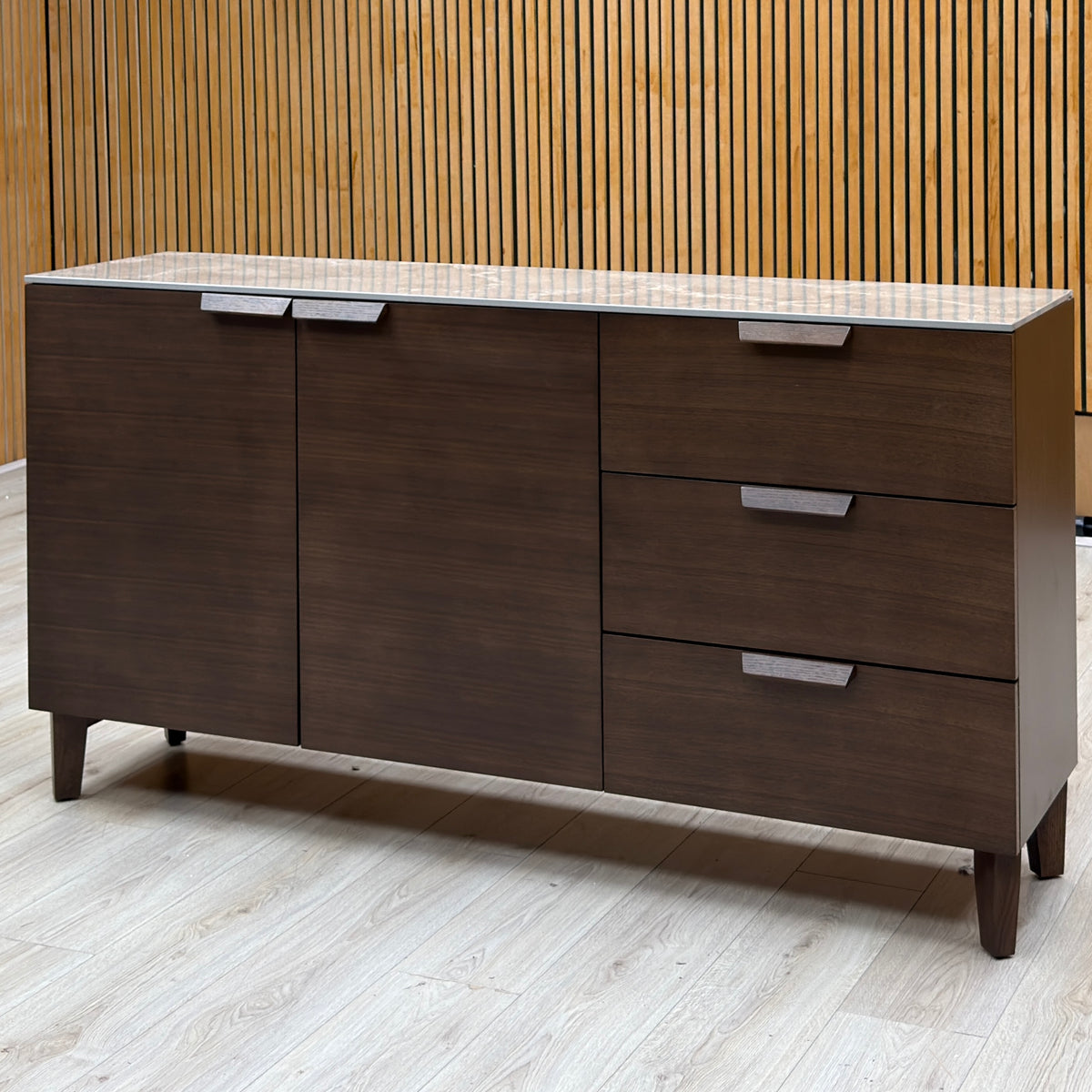 'Axton' Ceramic Top Latte Brown Wooden 2 Door 3 Draw Sideboard