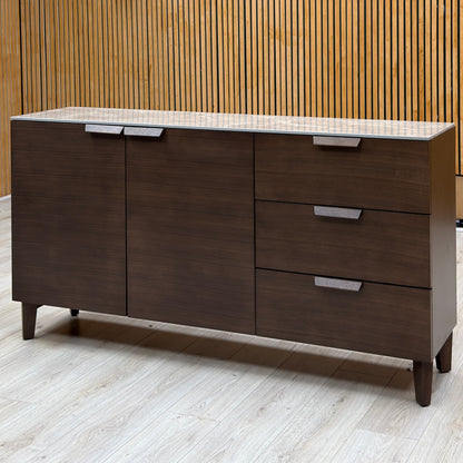 'Axton' Ceramic Top Latte Brown Wooden 2 Door 3 Draw Sideboard