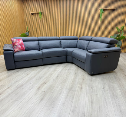 Nicoletti 'Davide' 81 Torello Blu Leather Small Power Recliner Corner Sofa