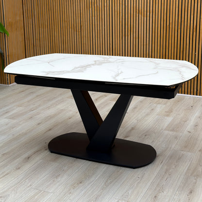 'Julio' Matt Marble Ceramic Top 160cm Swivel Extending Dining Table