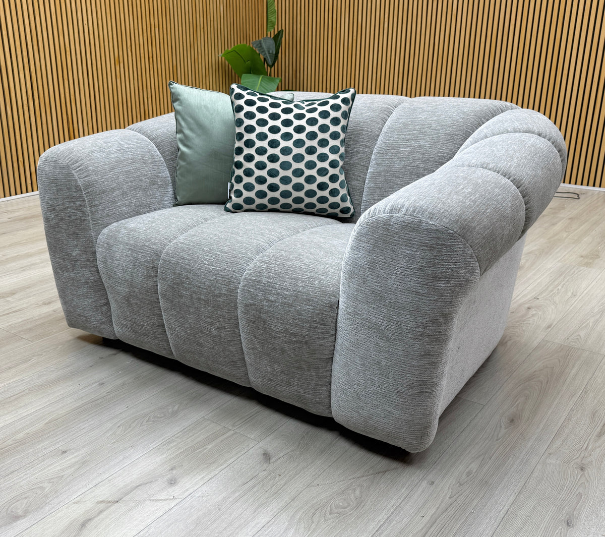'Rhianna' Aston Lead Grey Fabric Cuddler Chair