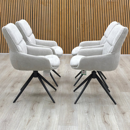 ‘Kiara’ Taupe Fabric Set of 4 Swivel Dining Chairs