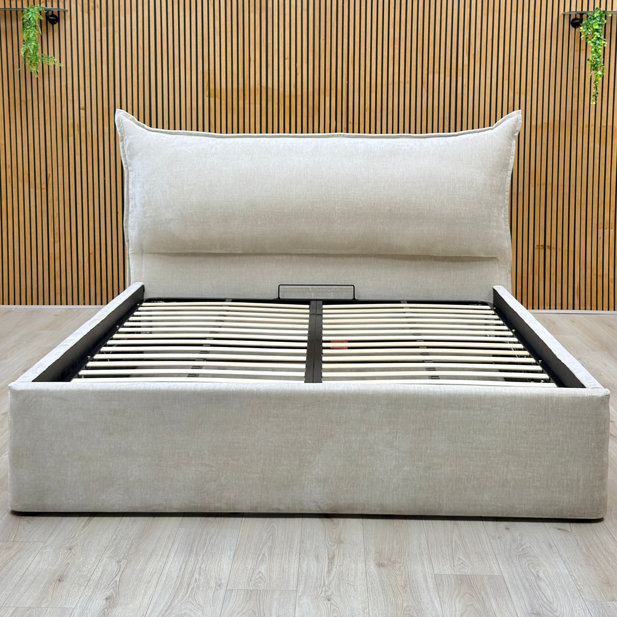 ‘Celestial’ Allora Stone Grey Fabric End Lift Ottoman Bed Frame - Super King