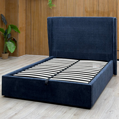 'Winston' Navy Blue Fabric Ottoman End Lift Bed - Double