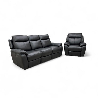 World of Leather 'Snug' Classic Black Bv-3500 3 Seater Leather Power Recliner Sofa + Power Recliner Armchair Set