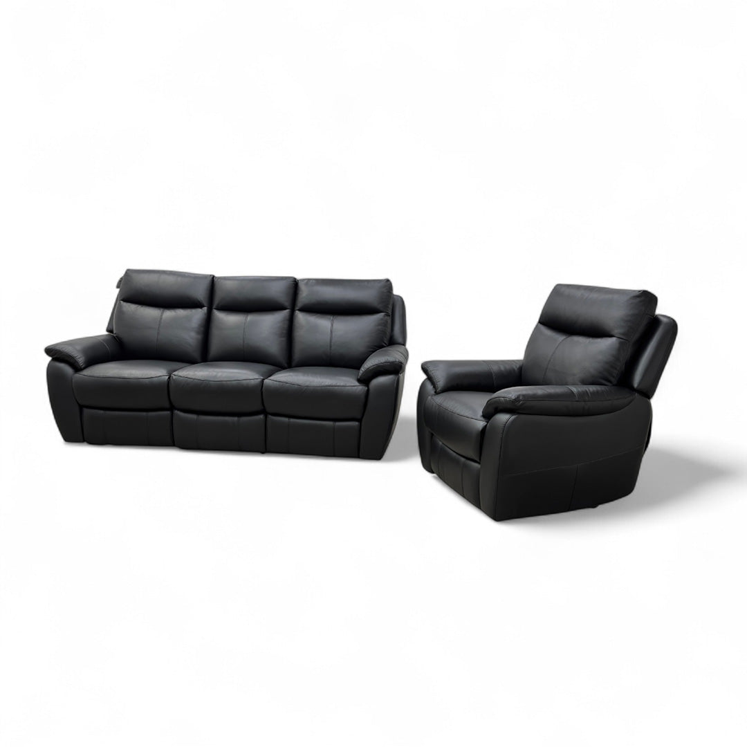 World of Leather 'Snug' Classic Black Bv-3500 3 Seater Leather Power Recliner Sofa + Power Recliner Armchair Set