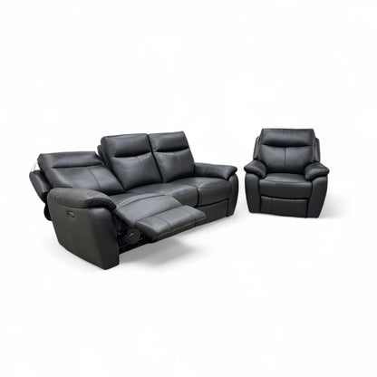 World of Leather 'Snug' Classic Black Bv-3500 3 Seater Leather Power Recliner Sofa + Power Recliner Armchair Set