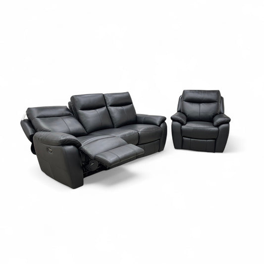 World of Leather 'Snug' Classic Black Bv-3500 3 Seater Leather Power Recliner Sofa + Power Recliner Armchair Set