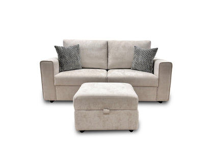 ‘Mia’ Taupe Tight Weave Fabric 3 Seater Sofa + Storage Footstool