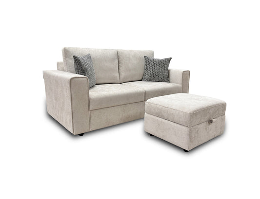 ‘Mia’ Taupe Tight Weave Fabric 3 Seater Sofa + Storage Footstool