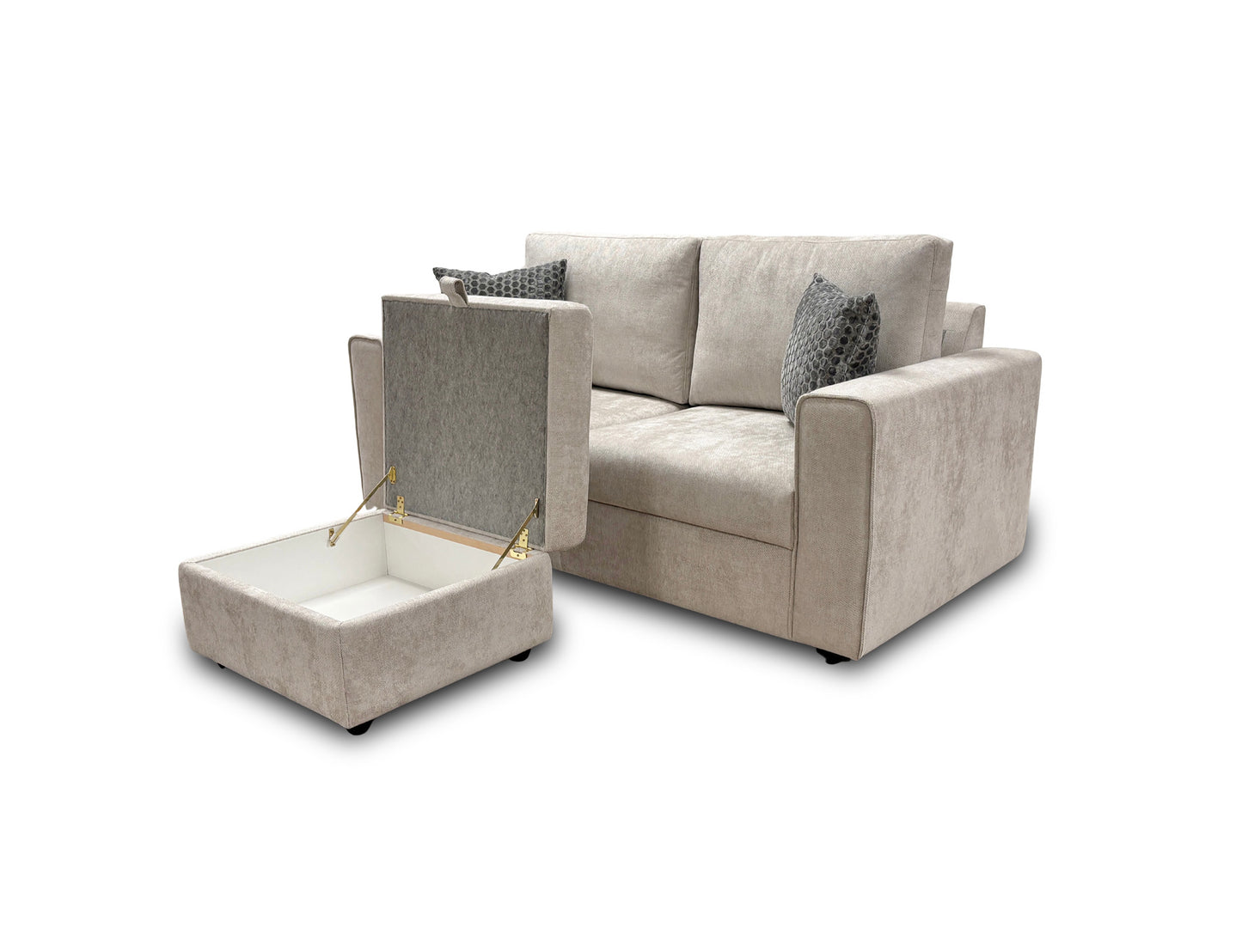 ‘Mia’ Taupe Tight Weave Fabric 3 Seater Sofa + Storage Footstool