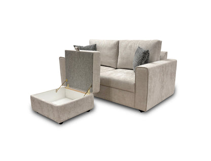‘Mia’ Taupe Tight Weave Fabric 3 Seater Sofa + Storage Footstool