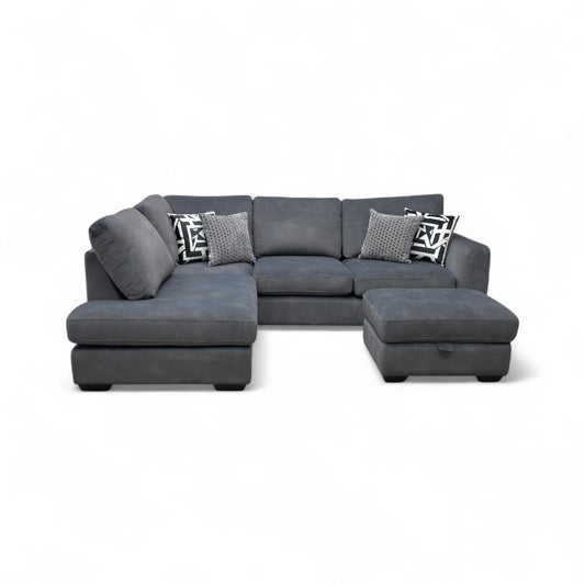 'Dinky' Dexter Shadow Velvet Corner Chaise End Sofa + Storage Footstool