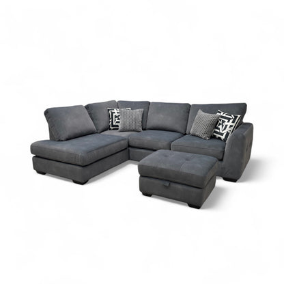 'Dinky' Dexter Shadow Velvet Corner Chaise End Sofa + Storage Footstool