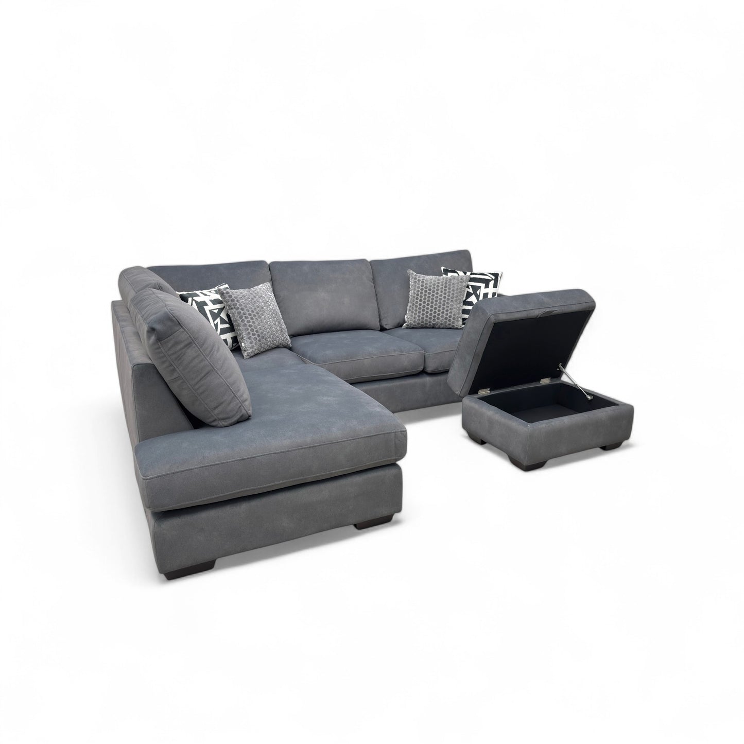 'Dinky' Dexter Shadow Velvet Corner Chaise End Sofa + Storage Footstool