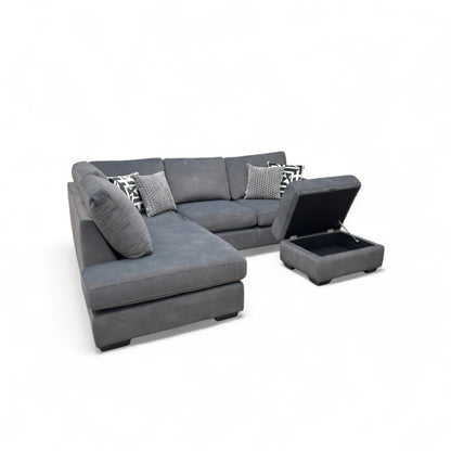 'Dinky' Dexter Shadow Velvet Corner Chaise End Sofa + Storage Footstool