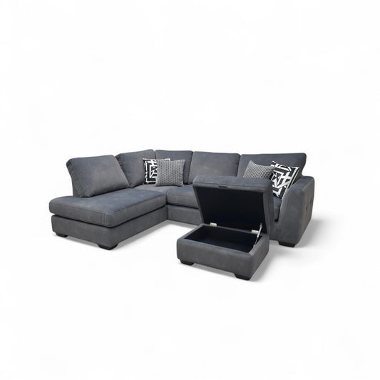 'Dinky' Dexter Shadow Velvet Corner Chaise End Sofa + Storage Footstool