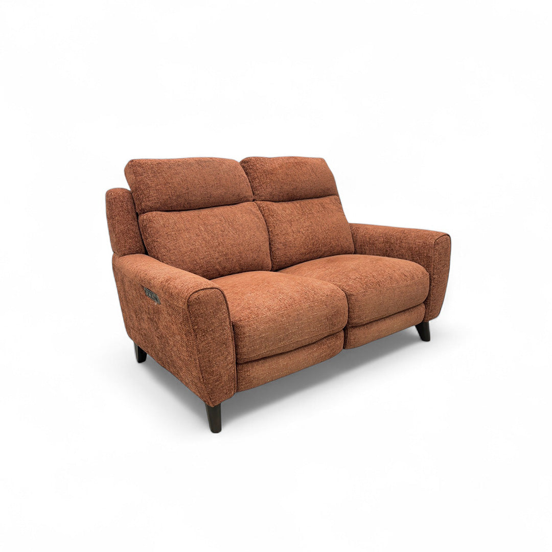 'Zen' Caramel Orange 2 Seater Fabric Power Recliner Sofa with Power Headrests and Power Lumbar