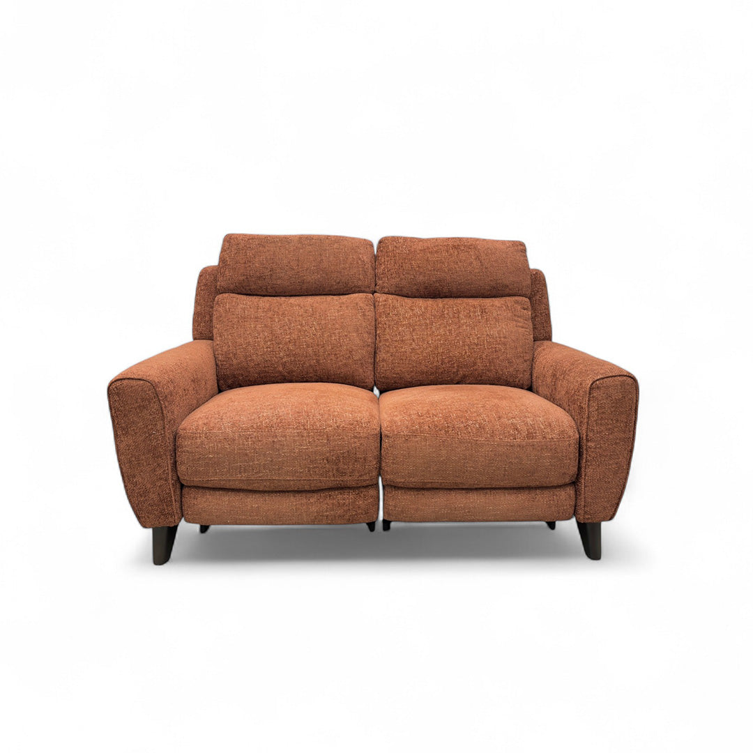 'Zen' Caramel Orange 2 Seater Fabric Power Recliner Sofa with Power Headrests and Power Lumbar