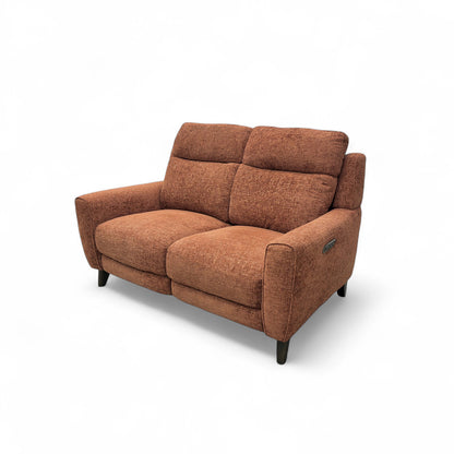 'Zen' Caramel Orange 2 Seater Fabric Power Recliner Sofa with Power Headrests and Power Lumbar
