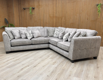 ‘Mariah’ Dapple Silver-Tri Chrome Velvet Large Classic Back Corner Sofa