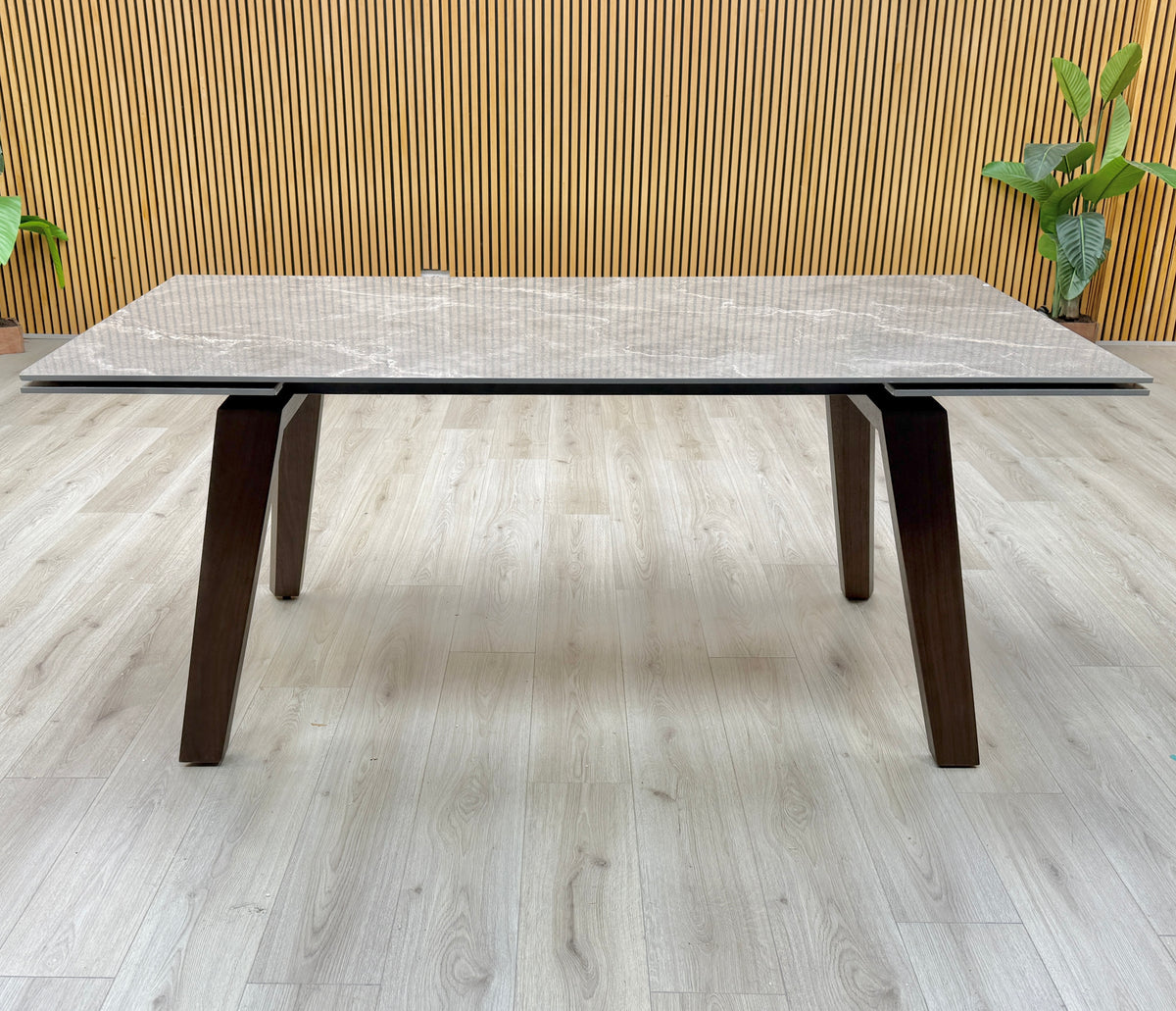 'Axton' Grey Marble Effect Sintered Stone Top Draw Leaf Extending Dining Table