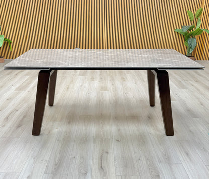 'Axton' Grey Marble Effect Sintered Stone Top Draw Leaf Extending Dining Table