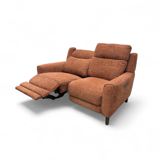 'Zen' Caramel Orange 2 Seater Fabric Power Recliner Sofa with Power Headrests and Power Lumbar