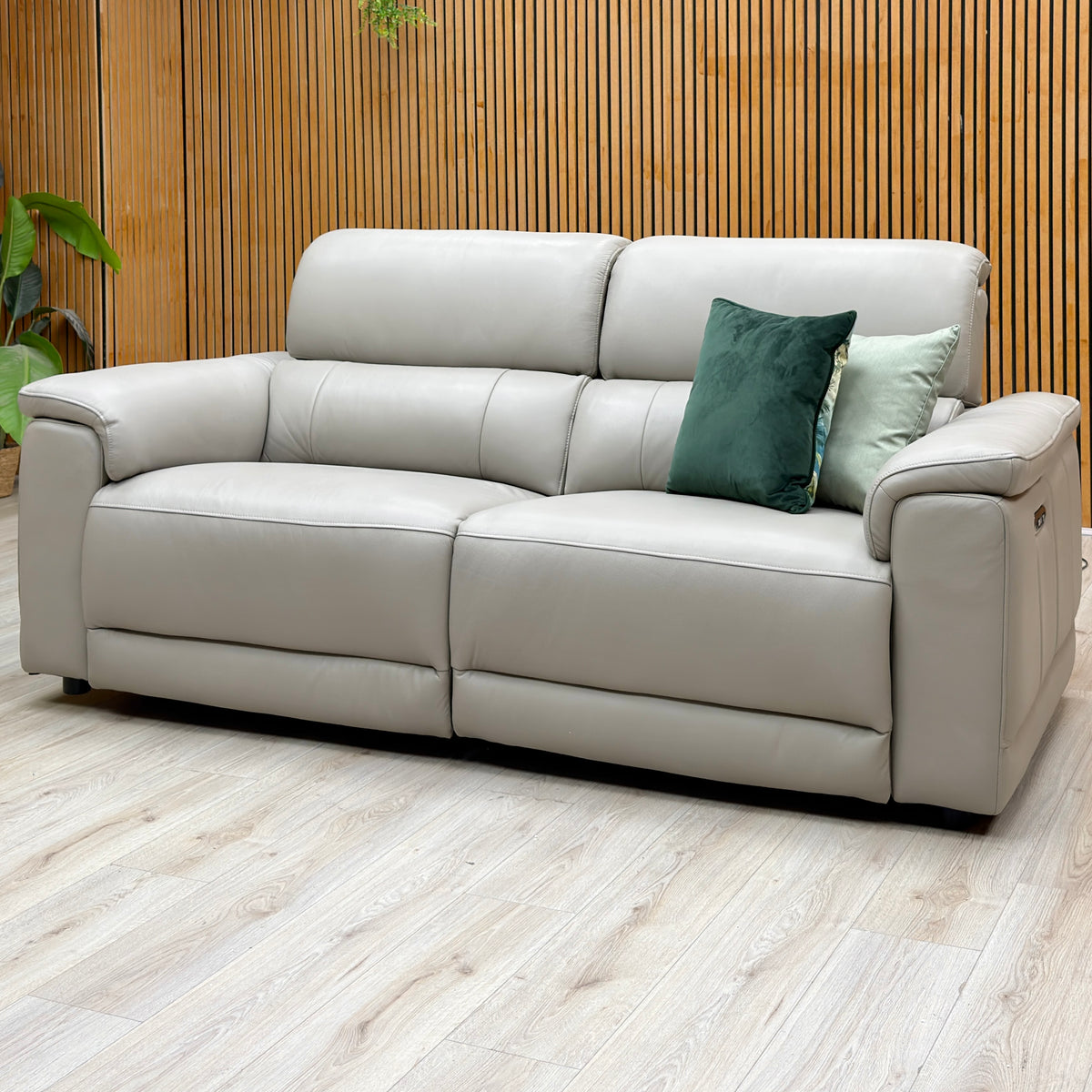 'Genius' Montana New Grey Leather 3 Seater Power Recliner Sofa with Power Headrests