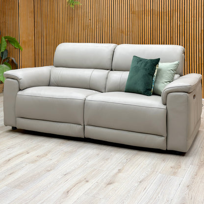 'Genius' Montana New Grey Leather 3 Seater Power Recliner Sofa with Power Headrests